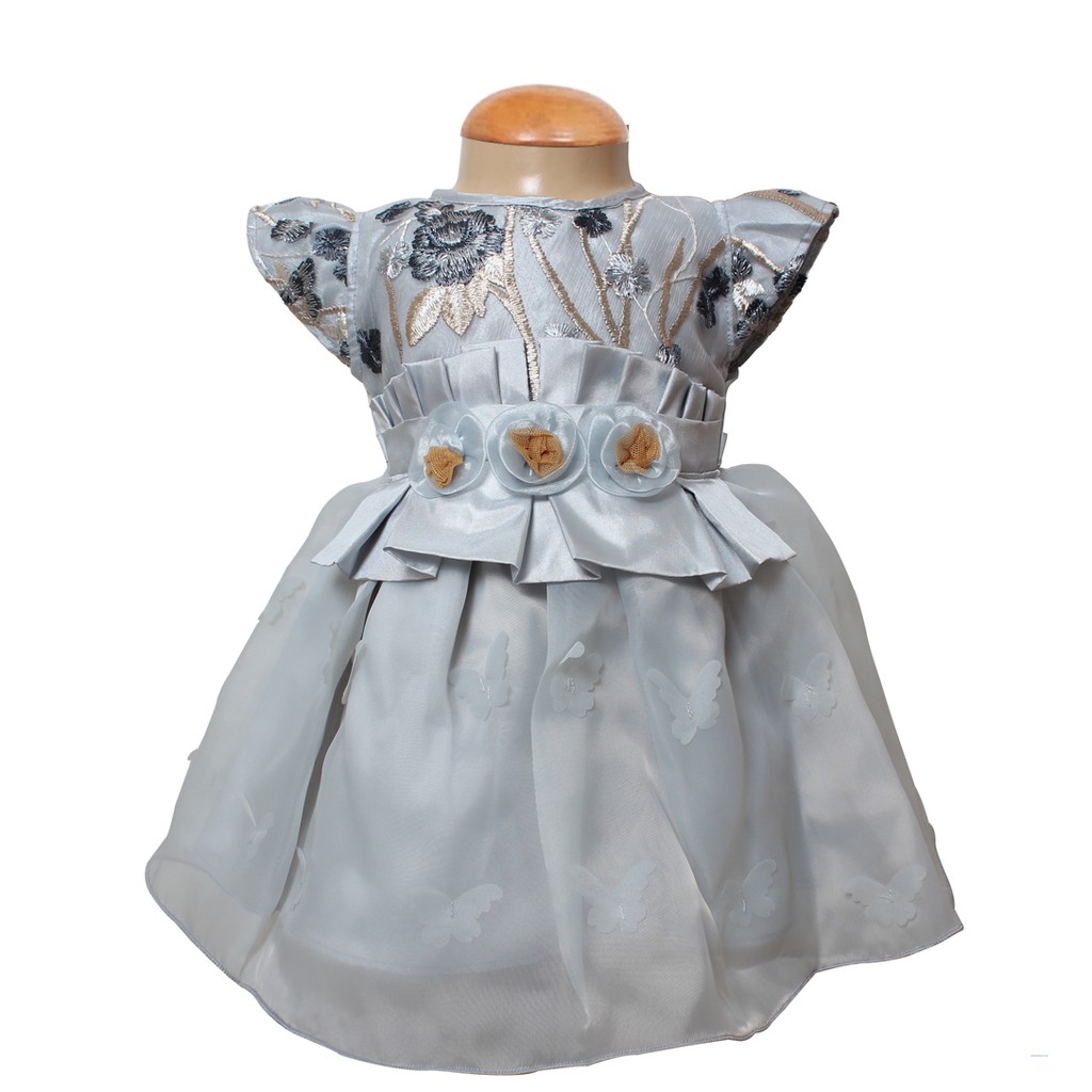 Dress Kids Jeni ABU/Pakaian Anak Modern/Baju Anak  Bayi Brukat Organza/Baju Pesta Anak Realpict/ Brukat