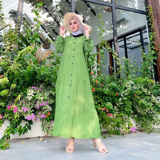 Aisyah Gamis Maxi Dress Kondangan Wanita Muslim Bahan Rayon Kancing Depan Terbaru Ld 110 Size XL