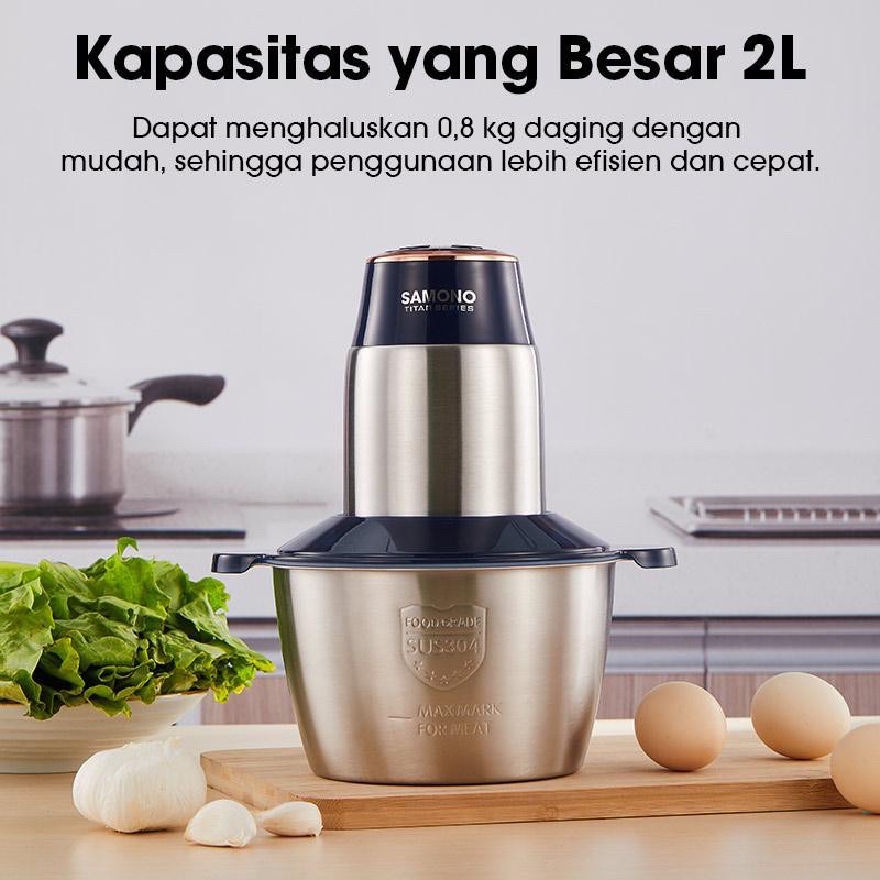 Samono 400W Food Chopper Blender Stainless Steel 2 Liter Food Processor Penggiling Daging Sayur 2 Speed SW-TC400W