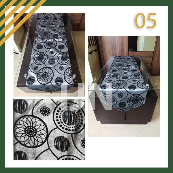 Taplak Table Runner Meja dengan Bahan Katun Bludru dan Hiasan Rumbai Ukuran 260cm