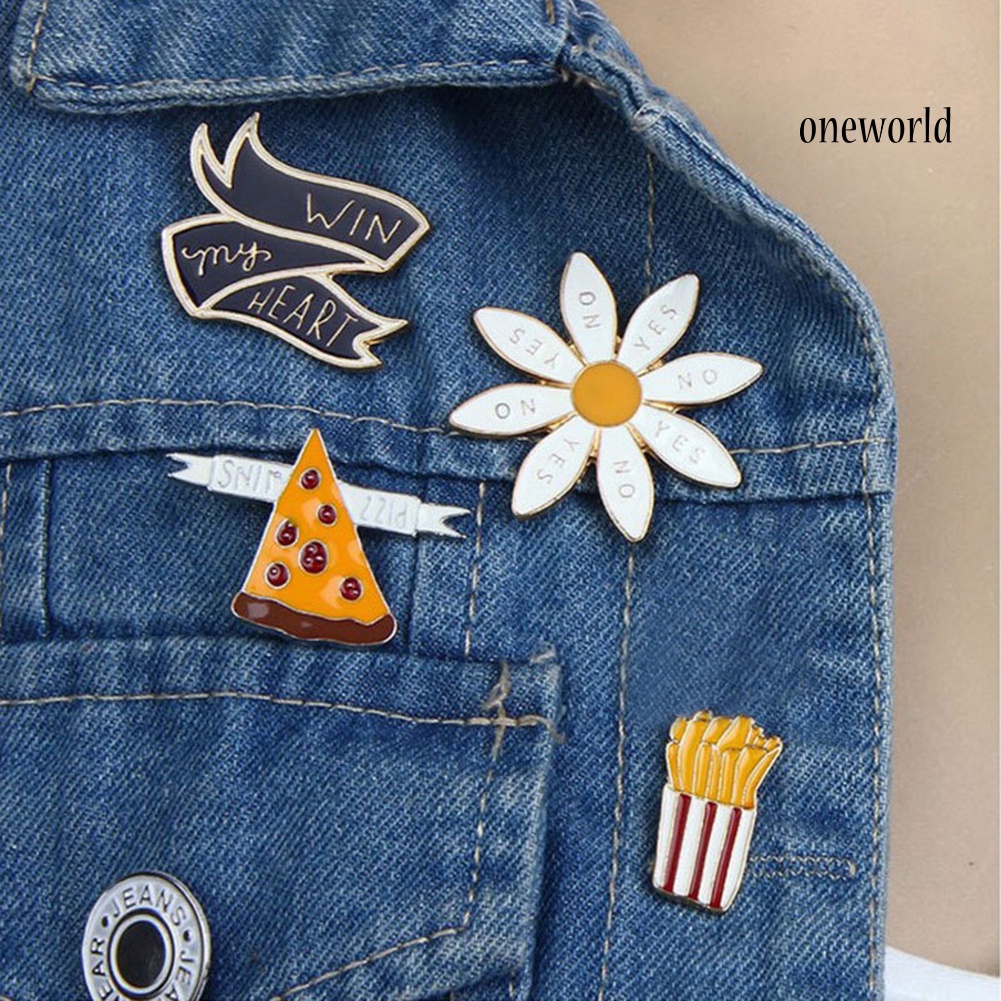 OW@ Funny French Fries Pizza Daisy Brooch Pin Sweater Denim Jacket Collar Badge