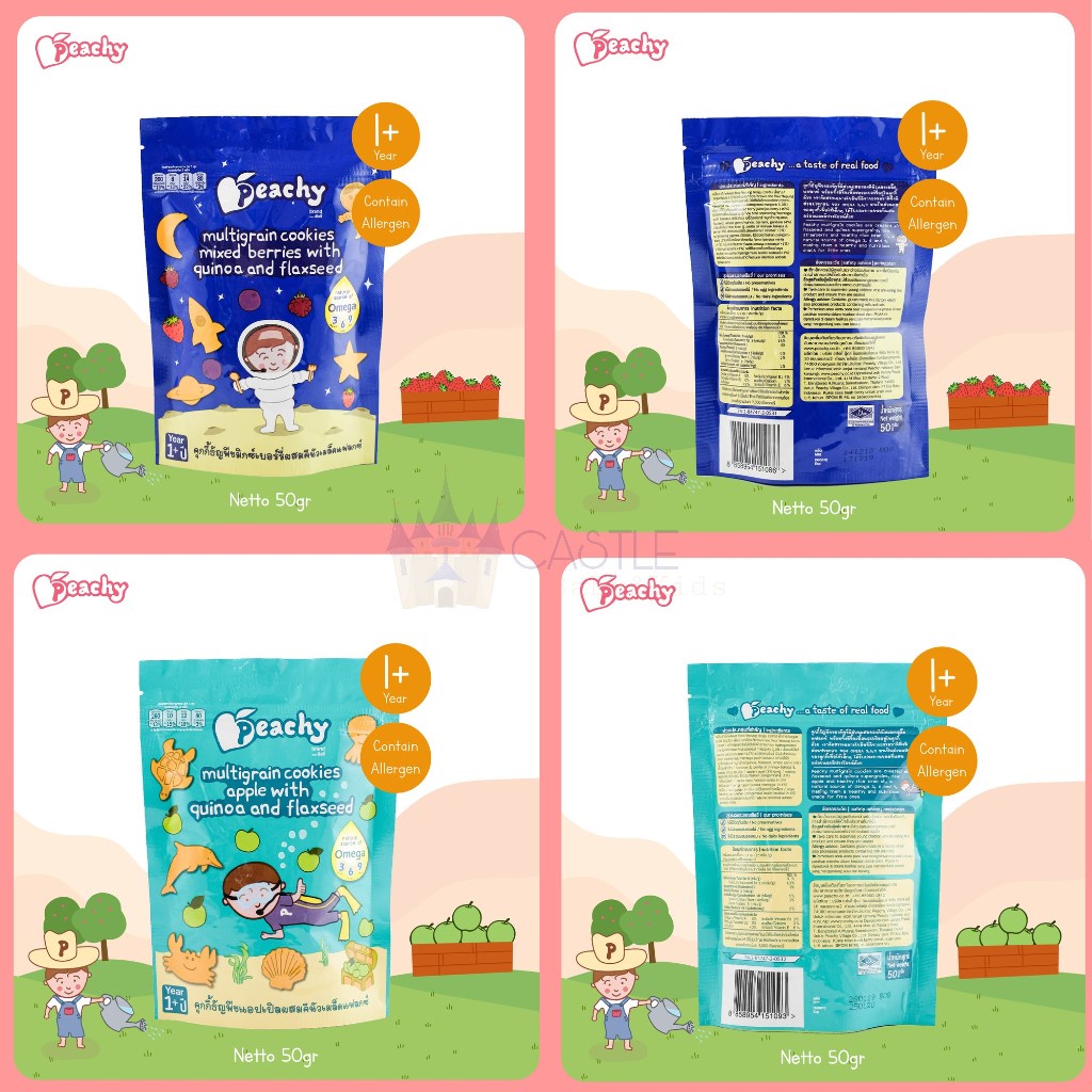 Castle - Peachy Multigrain Cookies 50gr with Quinoa &amp; Flaxseed - Cemilan Bayi