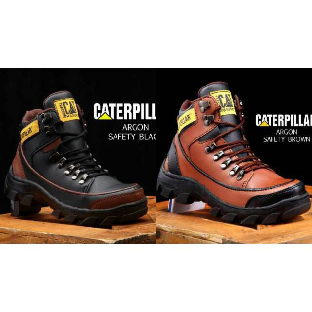 Sepatu Caterpillar safety Boots Boot black brown Tan Proyek cat murah tracking hiking kerja pria tas