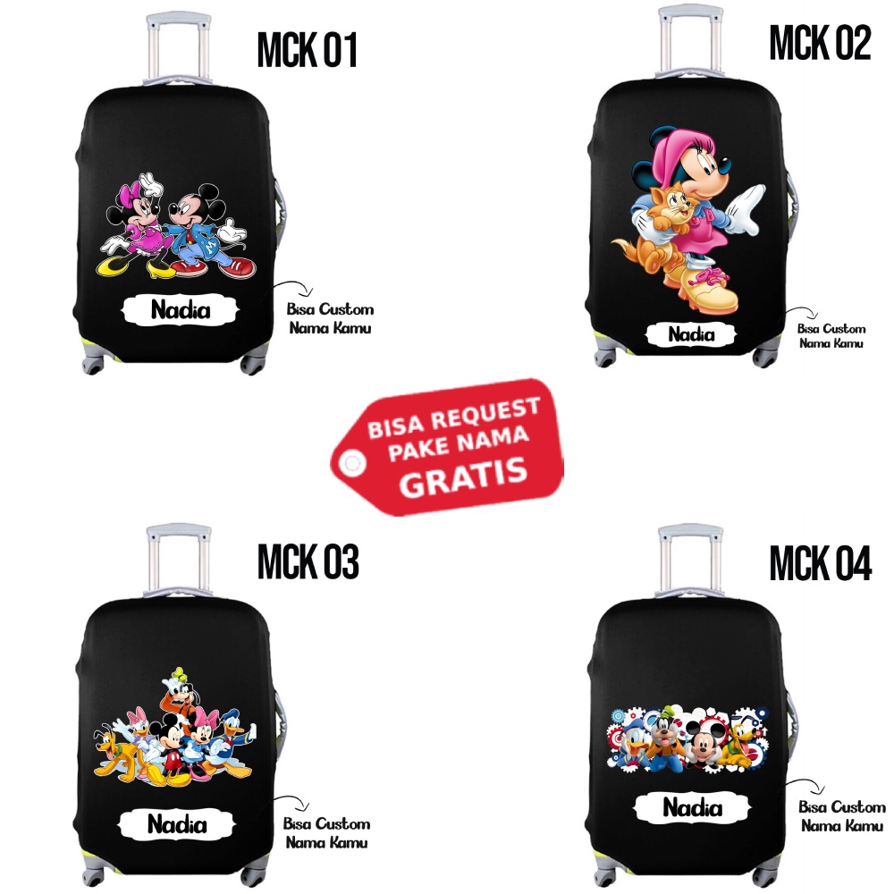 Sarung Koper Mickey Mouse Bagasi Kabin Besar Elastis Anti Debu Anti Lecet Ukuran S M L Hitam Luggage