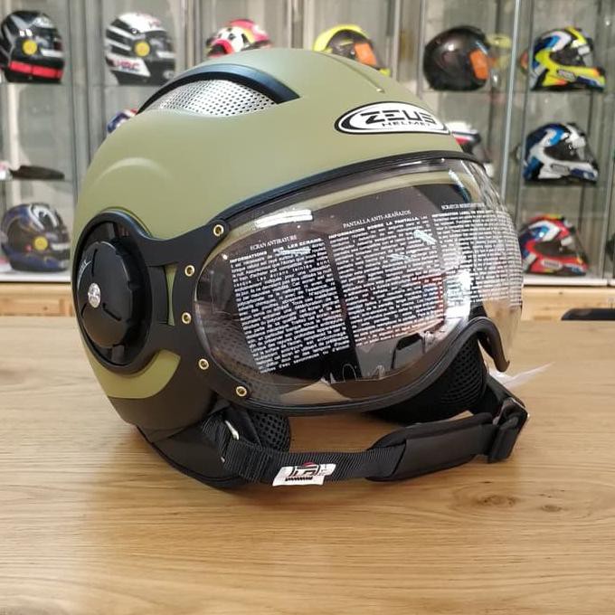 (New) Helm Zeus Zs218 Z218 Matt Olive Green Retro - Paling Laris