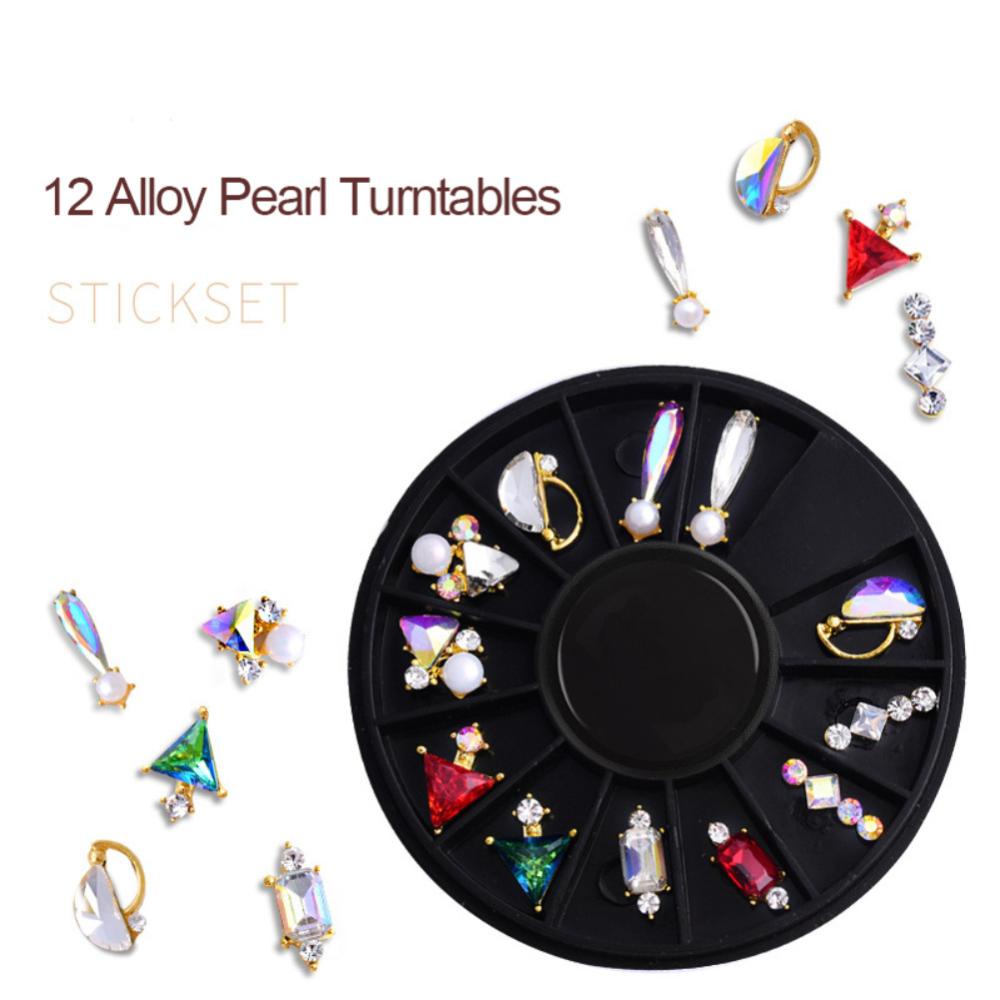 Timekey 12pcs / Set Hiasan Kuku 3D Asimetris Aksen Berlian Imitasi Bahan Alloy Untuk Nail Art A2K5