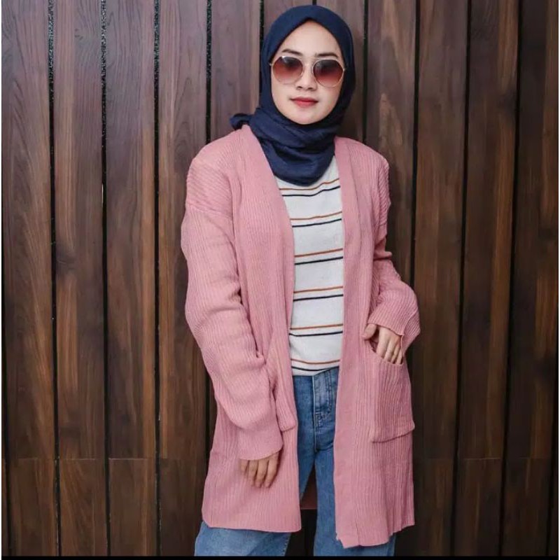 Knit Basic Outer long cardy boxi premium d r a474 size L