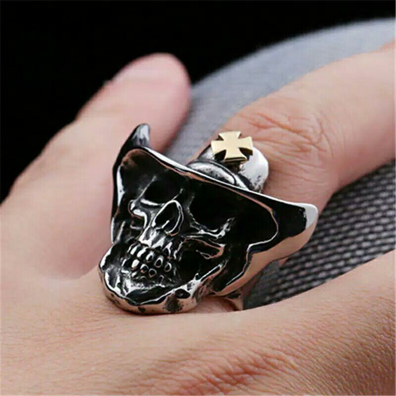 Cincin pria gaya tengkorak punk style head piece style