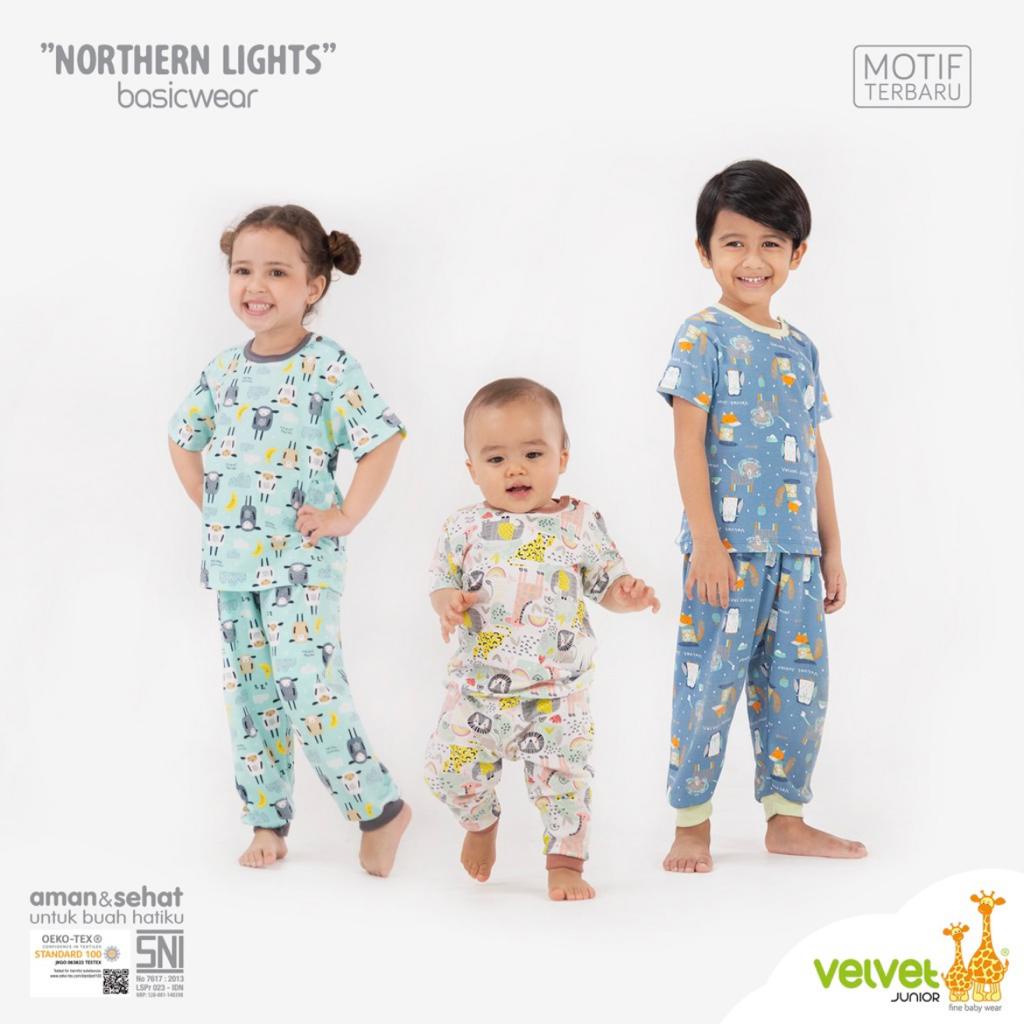Velvet Junior Northern Lights Setelan Baju Anak Kancing Pundak Lengan Pendek Celana Panjang