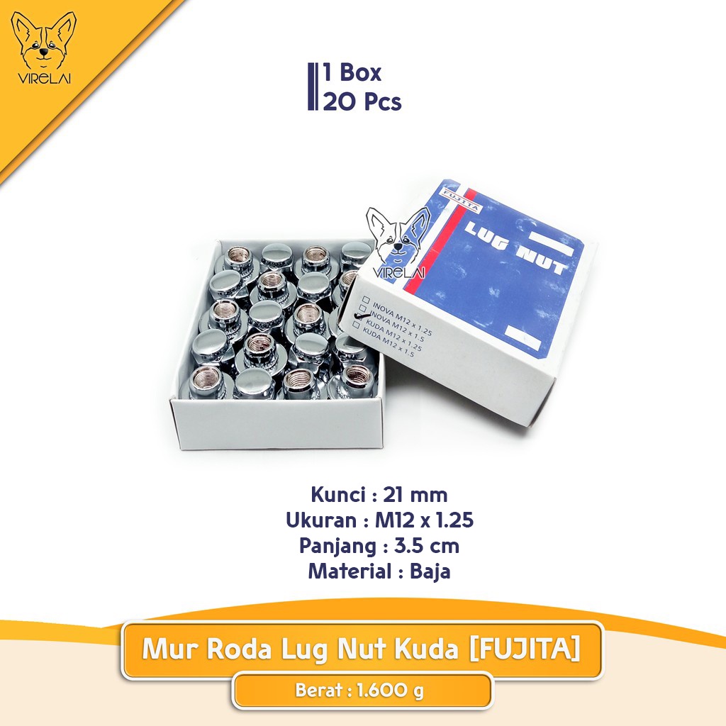 [20 Pcs] Mur roda Fujita lug nut Kuda M12 x 1.5 / 1.25