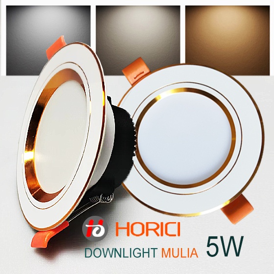 MEREK HORICI ASLI FULL TERANG 5W BODY SILVER &amp; GOLD LAMPU DOWNLIGHT LED PLAFON PUTIH / WARM WHITE / 3 WARNA-PUTIH+KUNING+WW