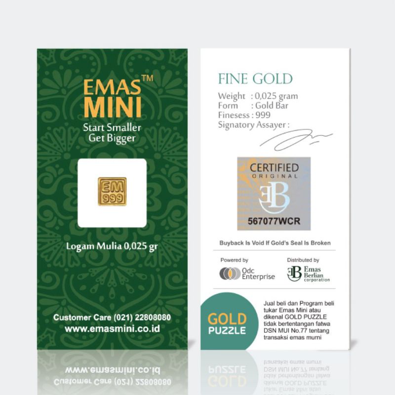 emas mini logam mulia 0.025 gram l 0.025 gram 24 karat logam mulai
