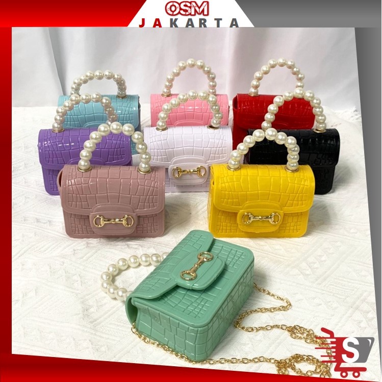 OSM JKT T5158 Tas Jelly Mutiara Motif Kulit Buaya Fashion Korea / Tas Selempang Hand Bag Wanita