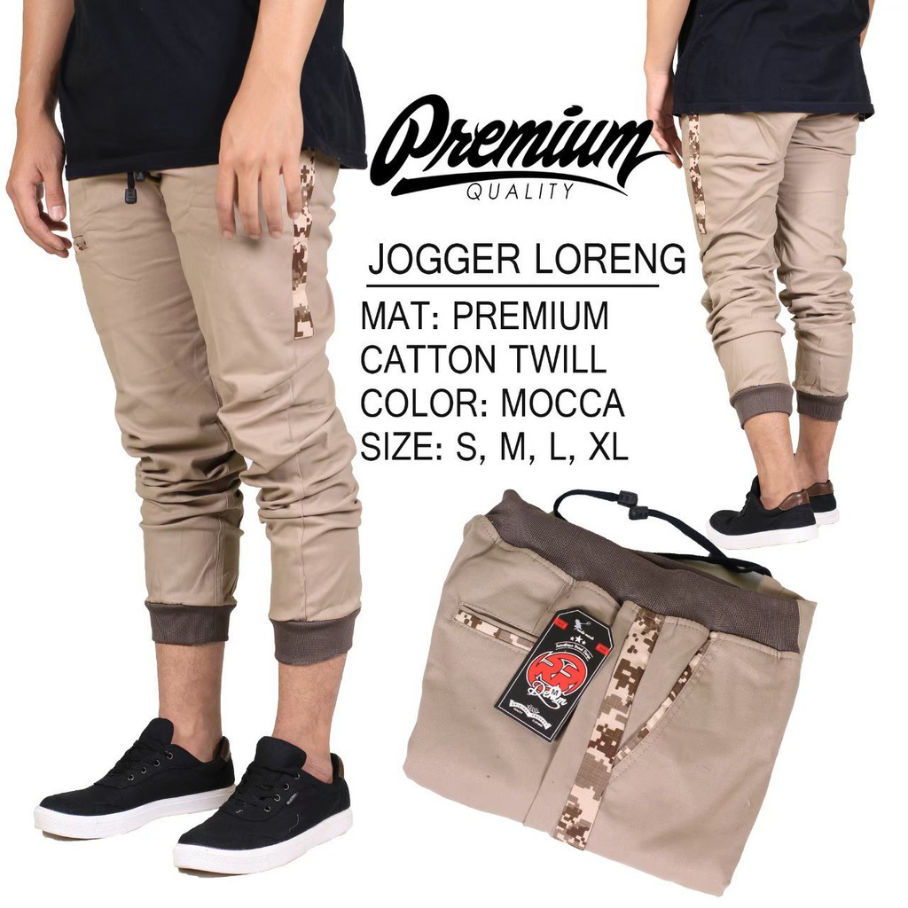 CELANA PRIA JOGGER LIST ARMY CAMO / LORENG KATUN TWILL PREMIUM