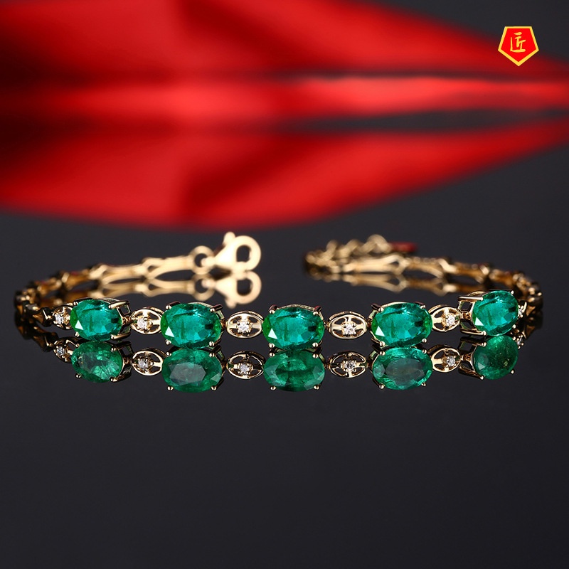 [Ready Stock]Elegant Creative 18K Gold Emerald Bracelet