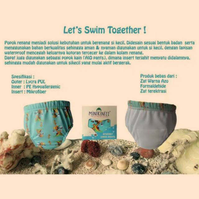 Minikinizz Swim Diaper, Reuseable swim diaper, popok bayi untuk berenang