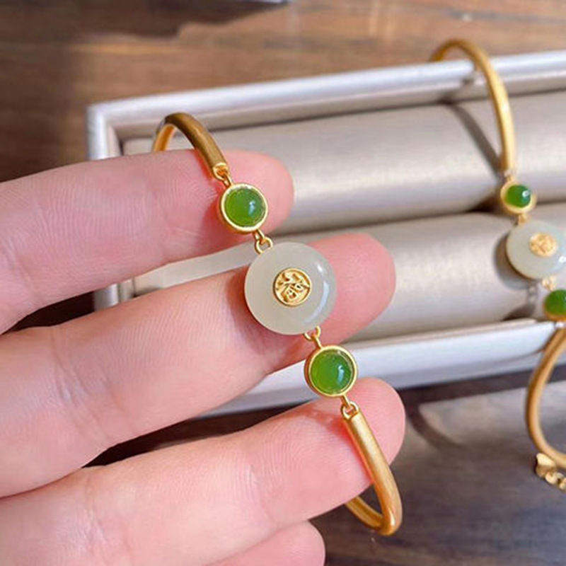 [Ready Stock]Fashion Personalized Classic Inlaid Natural Hetian Jade Bracelet