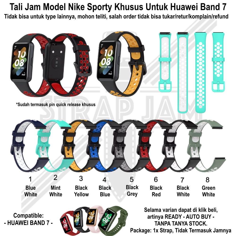 Tali Jam Tangan Huawei Band 7 - Strap Rubber Model Nike Sporty Silikon Breathable