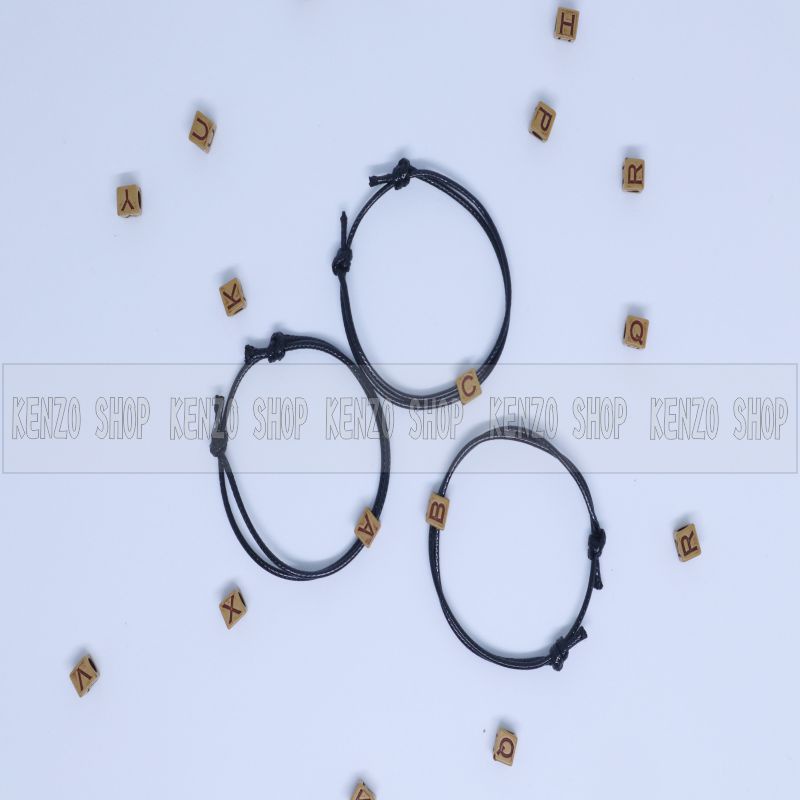 GELANG INISIAL HURUF DADU COKLAT 1PCS GELANG WANITA PRIA GELANG ANTI AIR TERLARIS