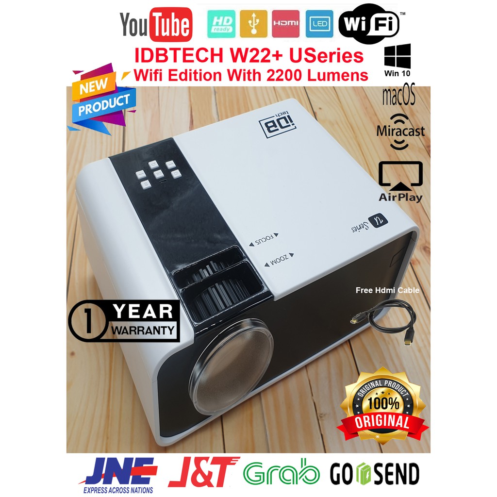 IDBTECH W22 MINI WIFI projector WXGA 960x640 2200 Lumens 3D HD 1080P proyektor