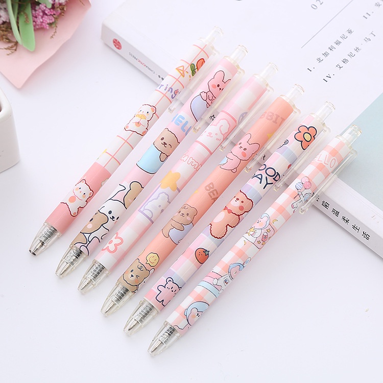 2pcs / Set Pulpen 0.5mm Motif Kartun Beruang Warna Pink Tahan Lama Untuk Hadiah Ulang Tahun