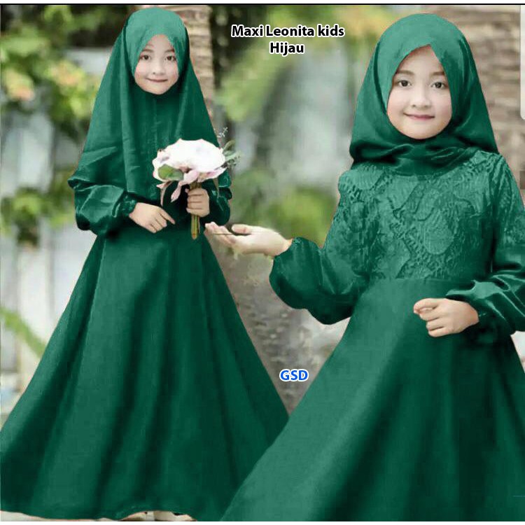 maxi leonita/maxi dress muslim anak/dress gamis syari hijab anak/baju muslim anak