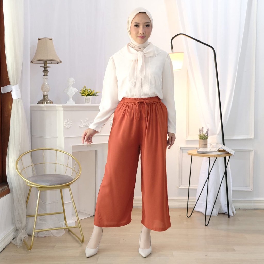 Celana Kulot Rayon Wanita Loose Cullote Pants Homewear fit to XL