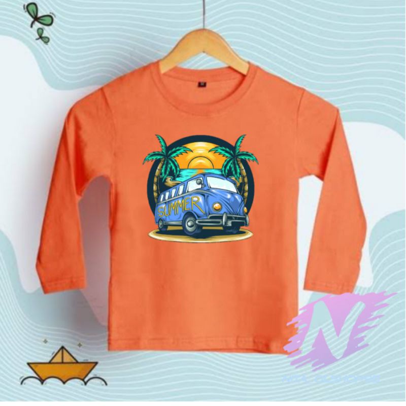 kaos summer kaos anak animasi mobil pantai kaos lengan panjang