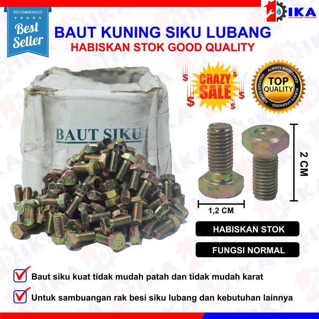 CRAZY SALE | BAUT SIKU LUBANG + MUR - 12 X 20 (2 CM) - KUNING Isi 300pcs