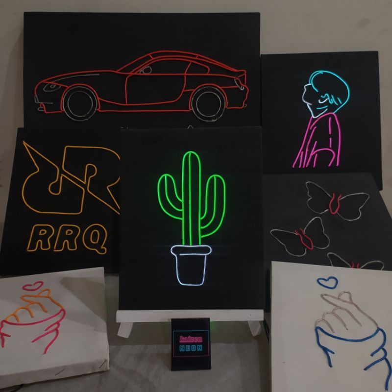 Kanvas Neon Art El Wire free custom (req nama atau tulisan yang diinginkan)/ Aesthetic Gift/ Hiasan 
