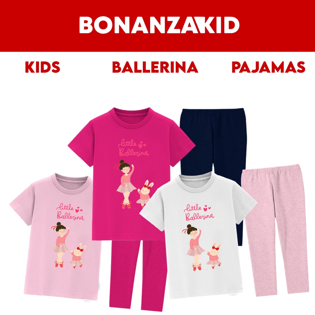 Piyama Little Ballerina Untuk Anak Perempuan Usia 2-8 Tahun Bahan Katun Combed 30s