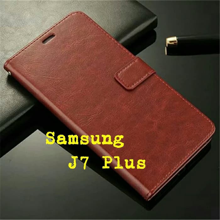 Flip Cover Samsung Galaxy J7 Plus J7Plus J7  2017 Wallet Leather Case   Hitam Promo