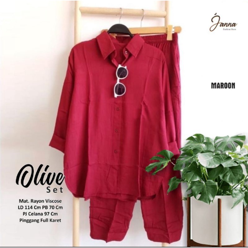 Olive set celana matt rayon viscose