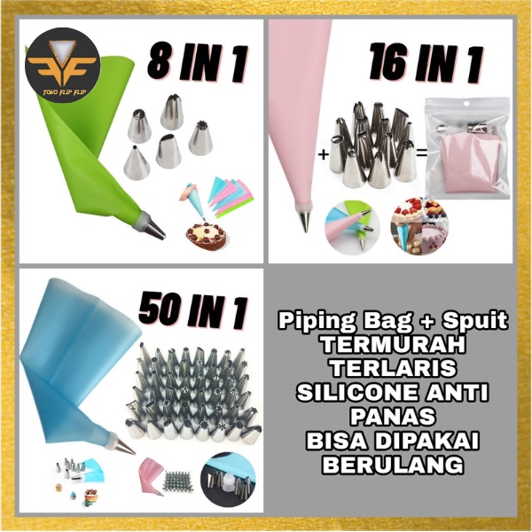 SPUIT PIPING BAG SET SILICONE LENGKAP ICING SUGAR BAKING STUFF PIPING BAG BUTTER CREAM DEKORASI KUE SILICONE SATU SET 8 IN 1 SET 16 IN 1 SET 50 IN 1 SILICONE