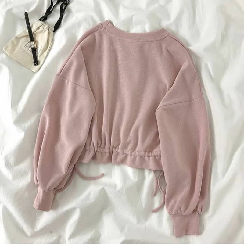 JAKET SUZY SWEATER OVERSIZE CROP TALI KERUT PLEECE TEBAL