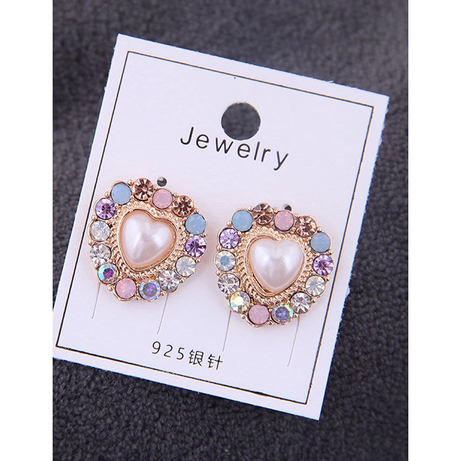 LRC Anting Tusuk Fashion Gold 925 Silver Needle Metal Flash Drill Geometric Love Earrings A58792