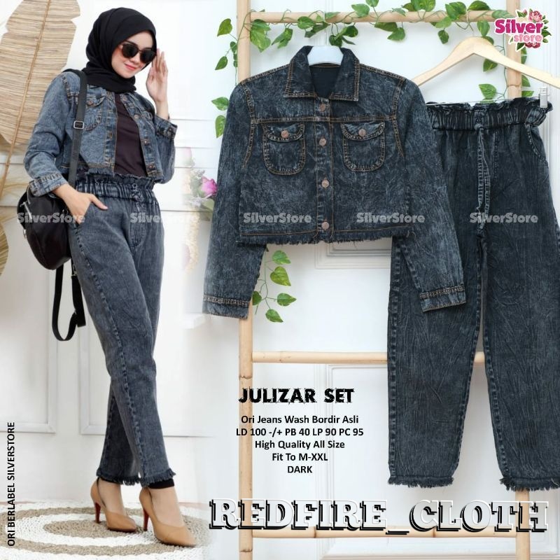 One Set Jaket Jeans Snow Ori// Jaket Crop Wanita/Jaket Jeans Wanita Crop One Set Celana/ SETELAN
