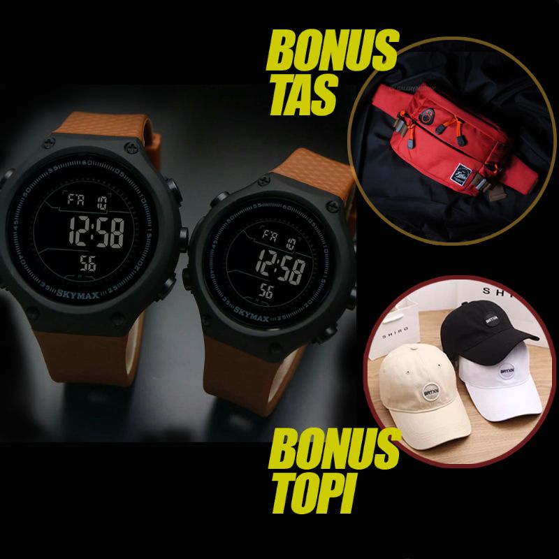 BONUS TAS DAN TOPI Jam Digital Pria Wanita Couple Ori casual