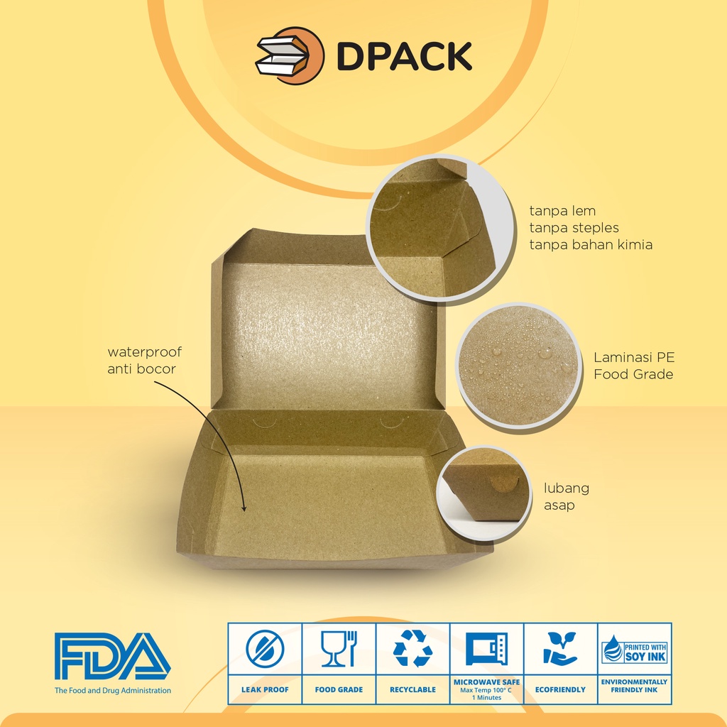 Paper Lunch Box Size M FoodGrade Bahan ECO Kraft Paper|Kemasan Makanan