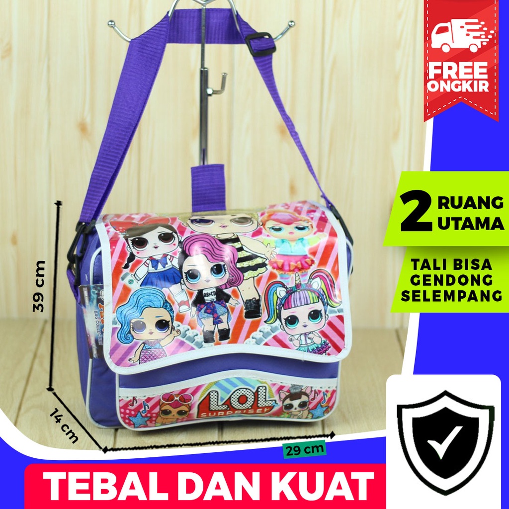 Tas Selempang Ransel Anak Perempuan Motif Lol Ungu 2 in 1 Lucu Trendy Tas Sekolah TK SD PAUD Keren