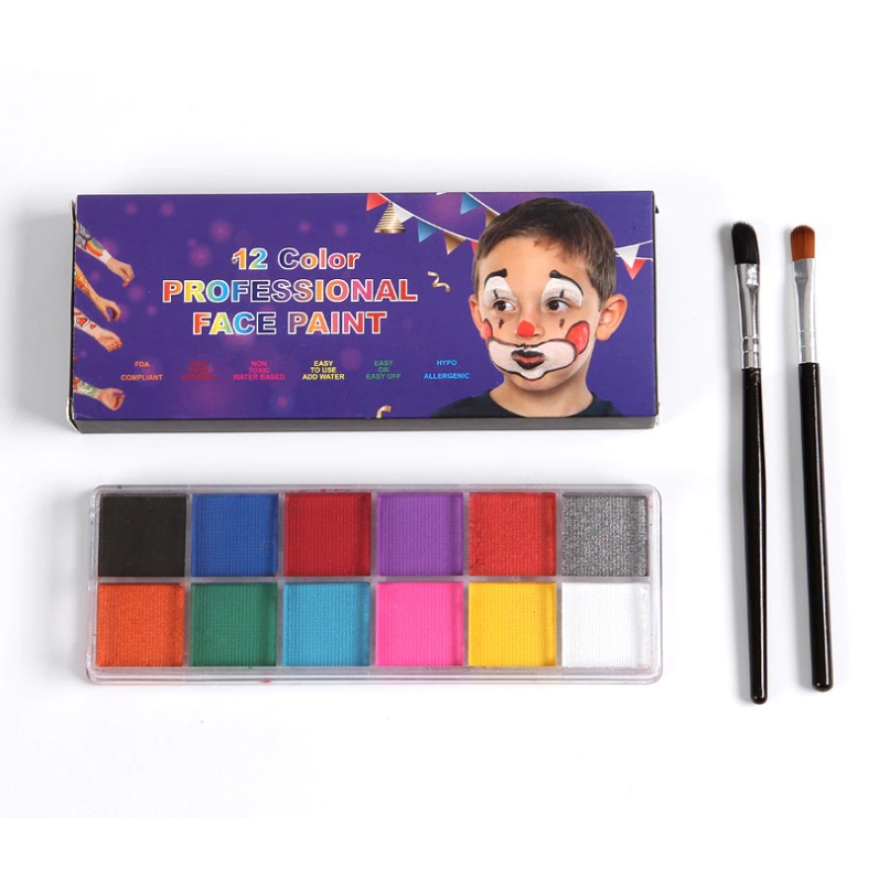 12 Colors Body Face Paint Water-Based Make Up Art performance FREE 2X BRUSH ART MAKE UP