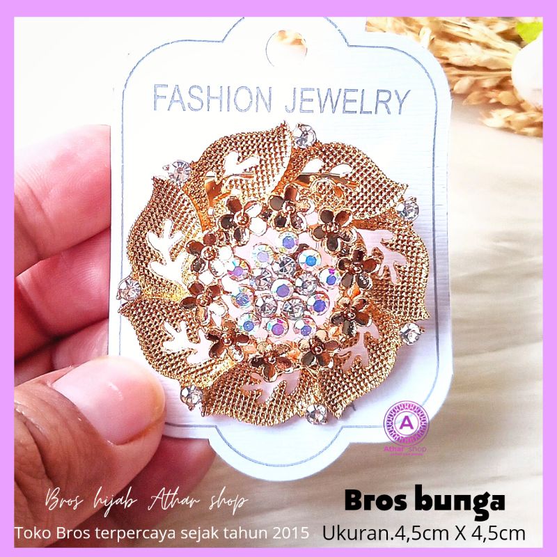 Bros bunga permata diamond swaroski /fashion muslim/bros kebaya/bros kutubaru-Bunga 4 gold