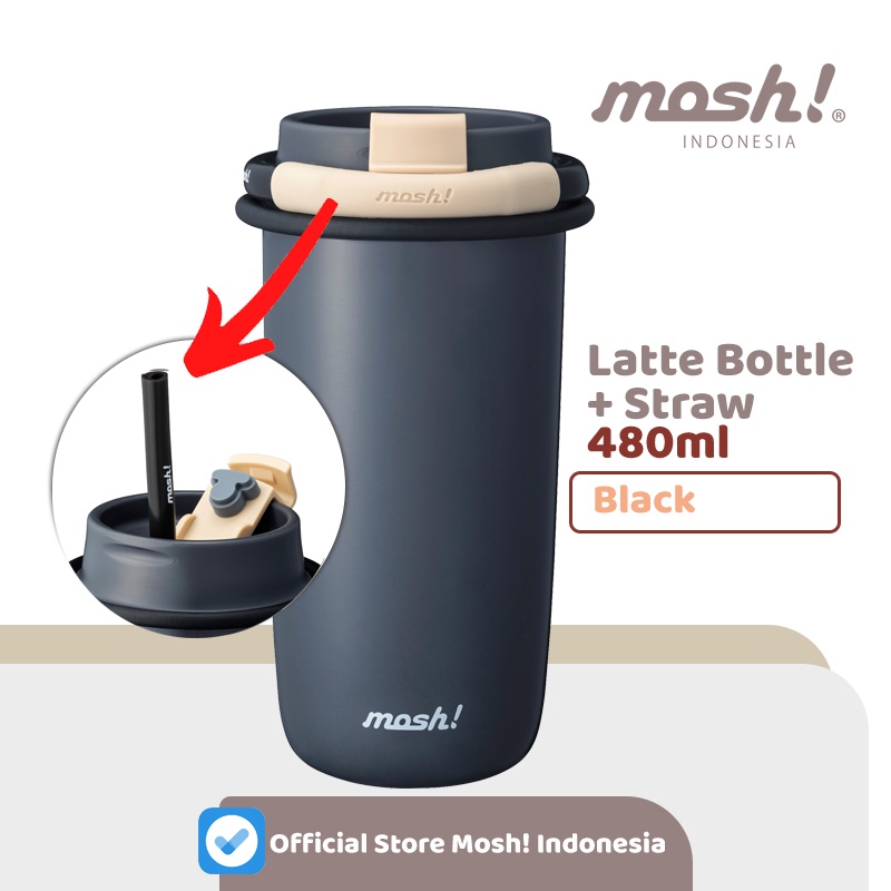 Mosh Straw Latte Tumbler 480ML BLACK &amp; Mosh Food Pot 350ML IVORY