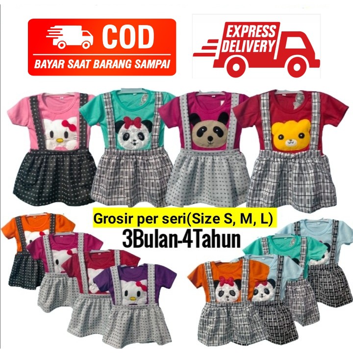 (Cod) Dress anak bayi umur 3bulan-4tahun motif bordir panda /baju setelan bayi perempuan