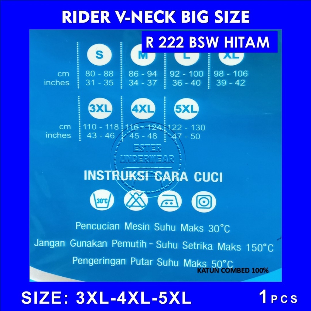 KAOS DALAM PRIA BIG SIZE V-NECK RIDER R 222 BSW ISI 1Pcs