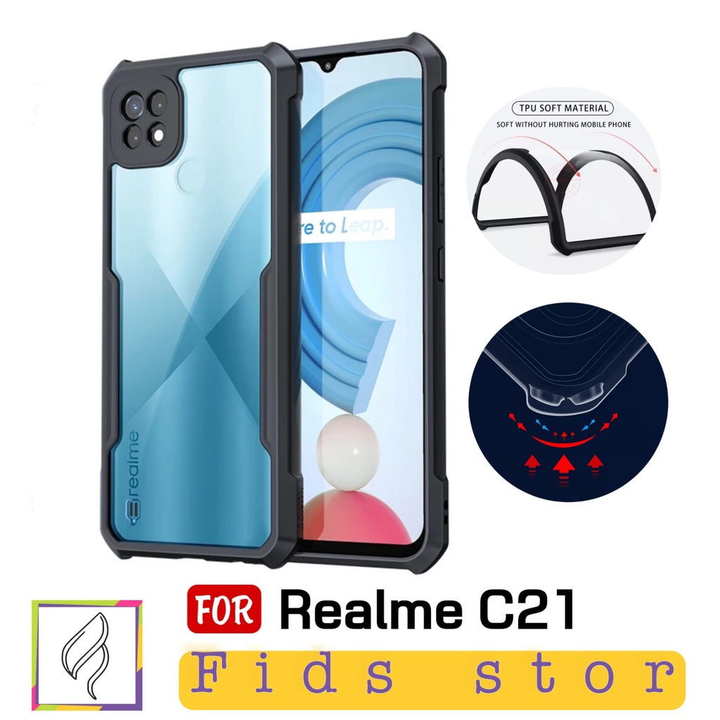 PROMO 2in1 CASE ShockProof Transparan REALME C21Y | REALME C21 Free Tempered Glass Full Cover Black