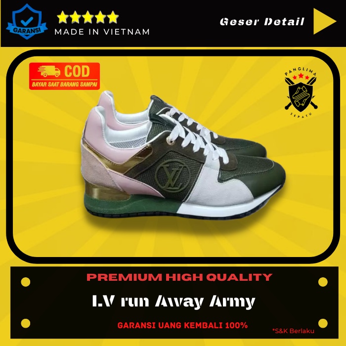 Sepatu Louis Vuitton LV Run Away Sneakers Army Pink Hijau Sneakers Wanita Sneaker Fashion Premium
