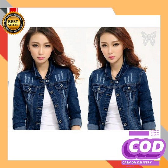 Fish Denim Jaket Jeans Kekinian Jacket Hoodie Outer Levis Hodie Cewek  Myredo - Jaket Jeans Wanita S