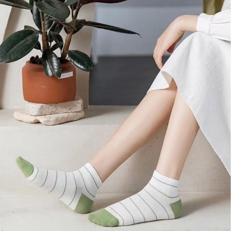 [ COD ] Kaos Kaki Wanita Motif Lemon Pendek Semata Kaki Lucu Hijau Lumut Korea Style Women Sock Import / Kaos Kaki Wanita Pendek Motif Kotak Garis-Garis