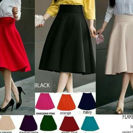 ROK MIDI POLOS WANITA / SKIRT WEDGES POLOS WANITA / ROK HITAM MERAH